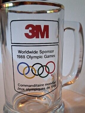 1988 Clear Glass Olympic Commemorative Beer Mug - Gold Trim